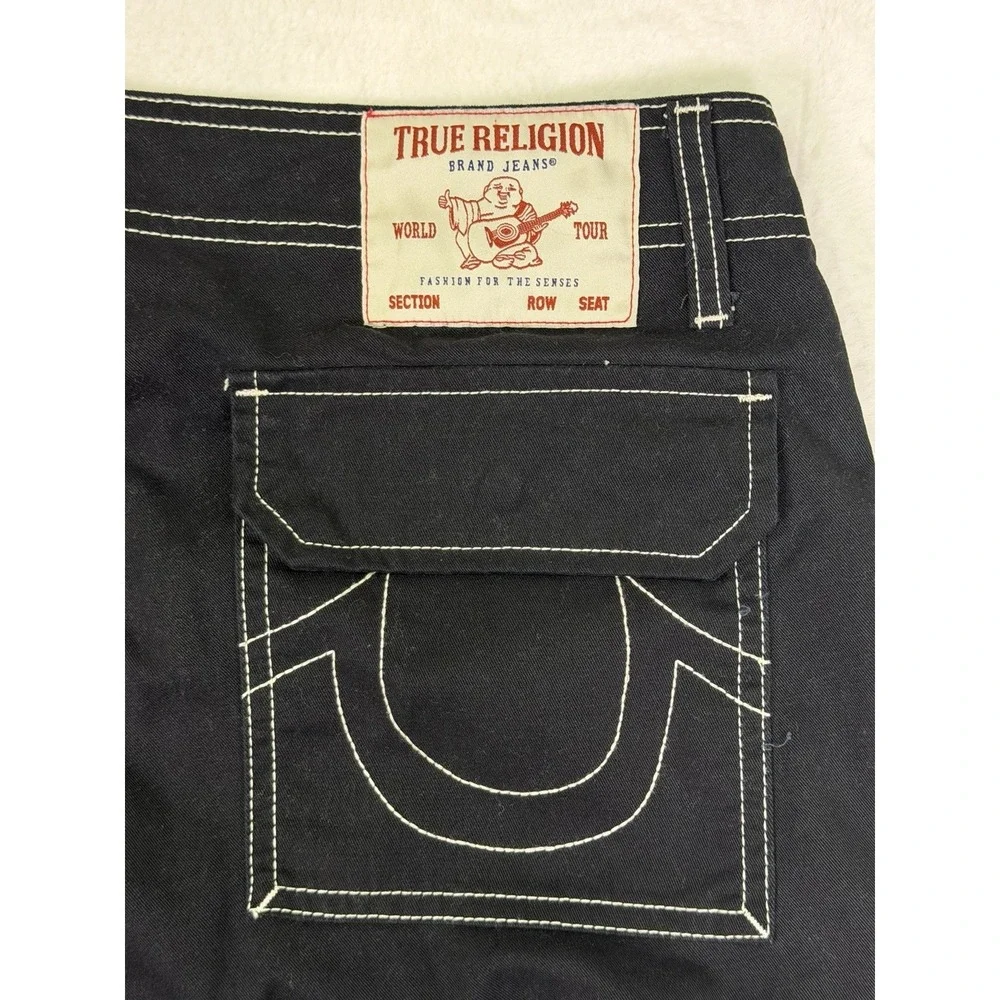True Religion Pants Mens 32x32 Black‎ Straight Relaxed Cargo Pockets Rock Grunge